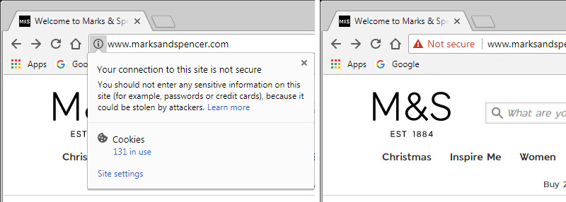 Marks & Spencer unsecure website - should be using HTTPS